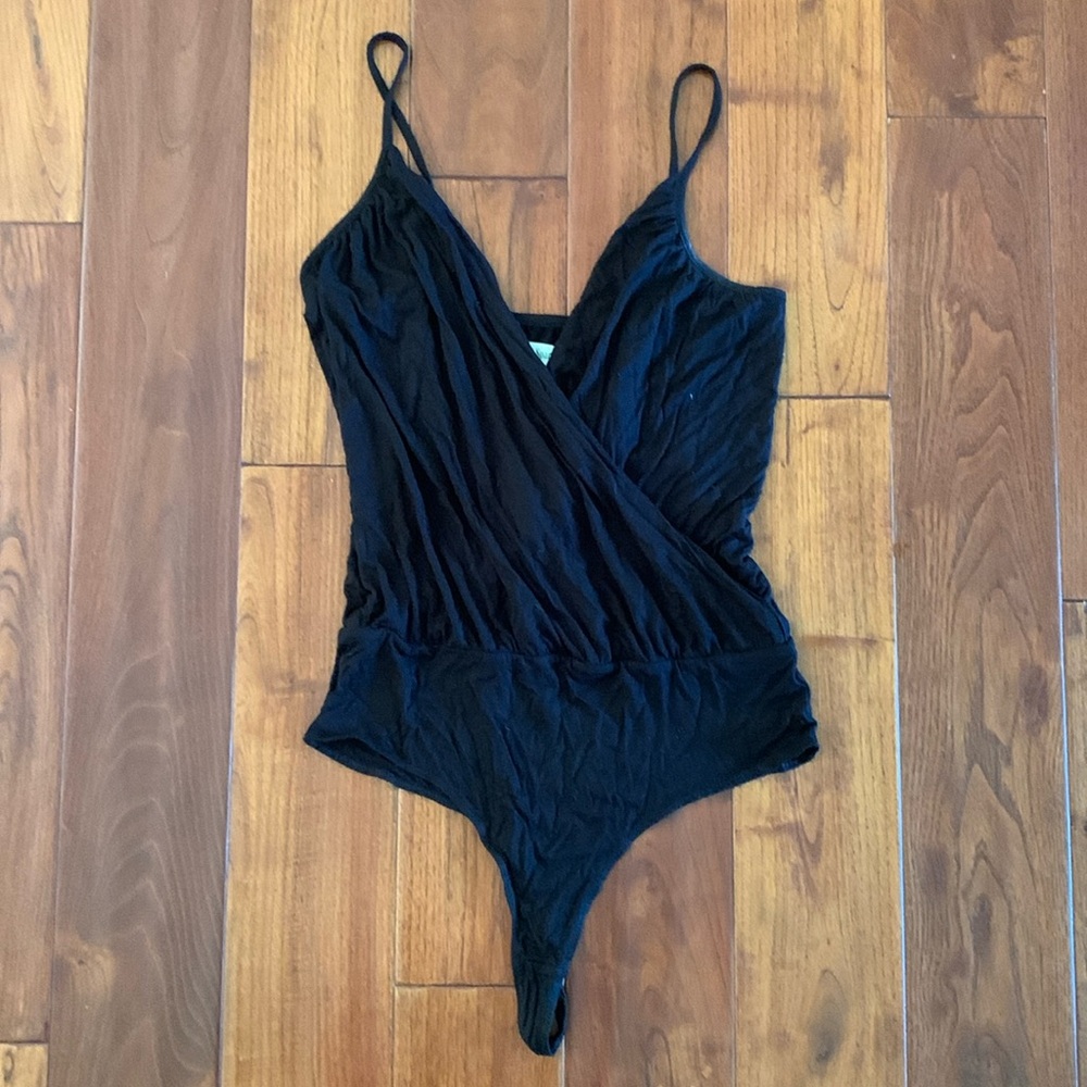 Anthropologie Piper & Sparrow Sexy Black Wrap Bodysuit Thong Size Medium Top